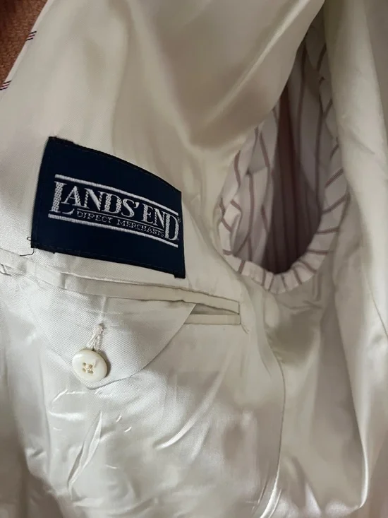 Vintage 80s Lands’ End 100% Wool Blazer 42R Tan Herringbone USA Tailored - Picture 7 of 11